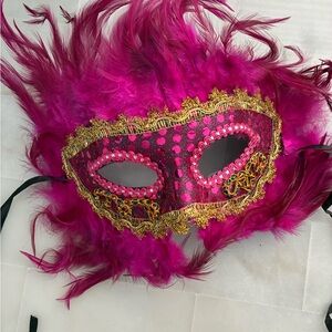 Vibrant Pink Feathered Masquerade Mask